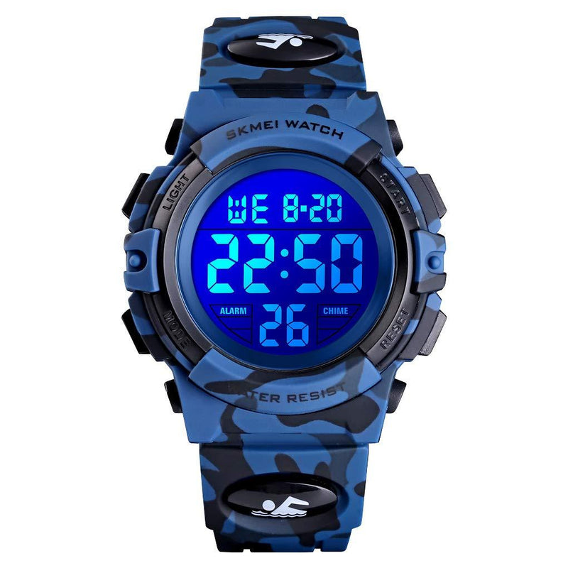 Boys Watch Digital Sports Waterproof Electronic Childrens Kids Watches Alarm Clock 12/24 H Stopwatch Calendar Boy Girl Wristwatch Blue Camo