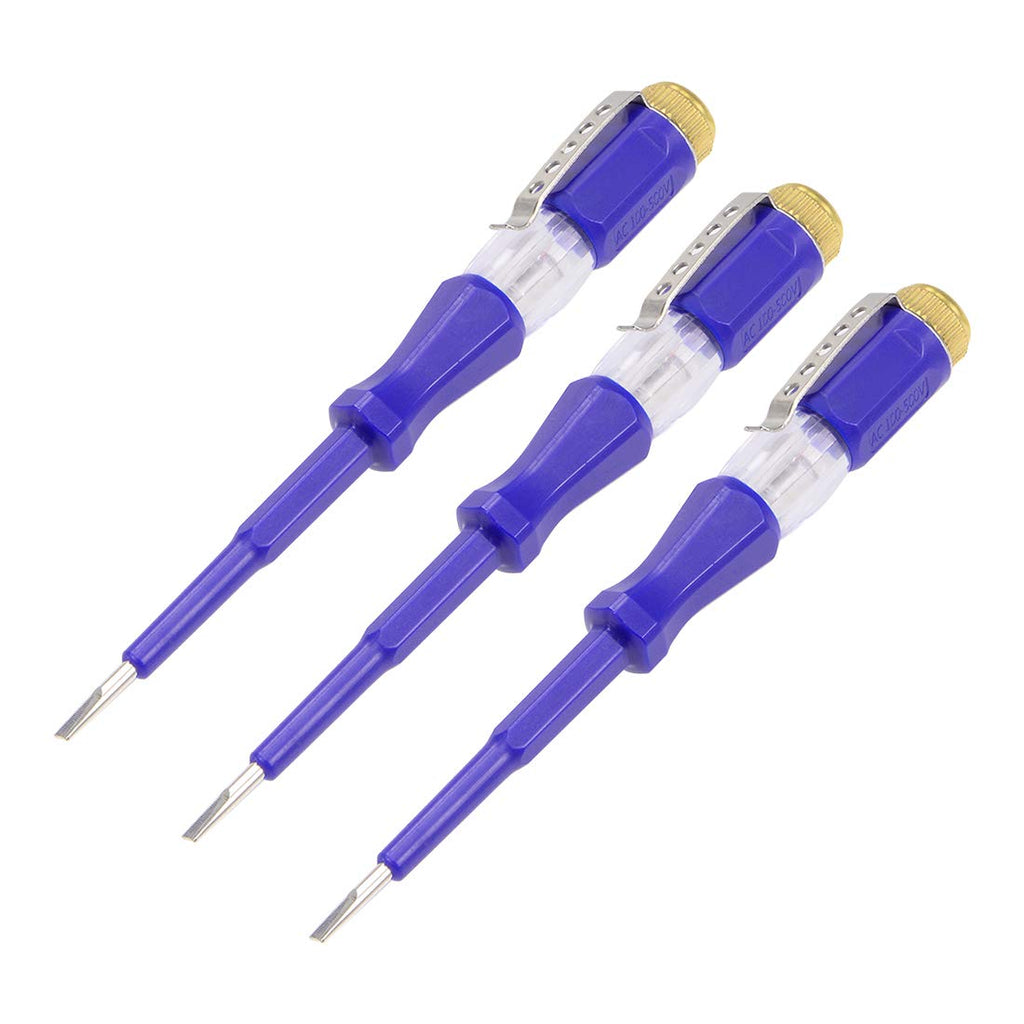 uxcell Voltage Tester AC 100-500V with 3mm Slotted Screwdriver with Clip for Circuit Test, Blue, Pack of 3