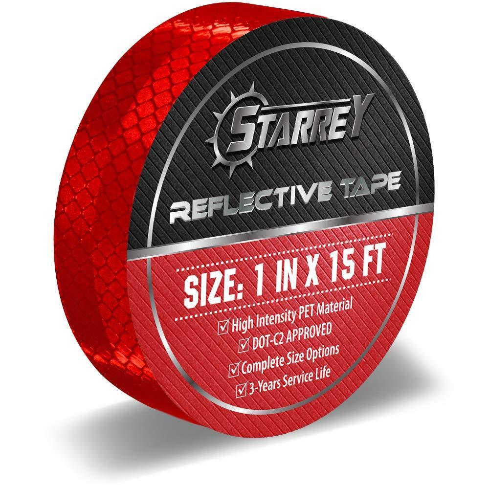 Starrey Reflective Tape 1 inch Wide 15 FT Long DOT-C2 High Intensity Red - 1 inch Trailer Reflector Safety Conspicuity Tape for Vehicles Trucks Bikes Cargos Helmets 1 IN X 15 FT