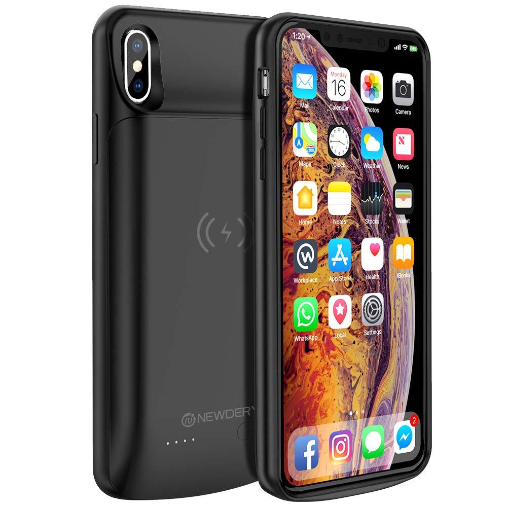 NEWDERY Upgraded iPhone Xs Max Battery Case Qi Wireless Charging, 6000mAh Extended Rechargeable Charger Case Compatible iPhone Xs Max (Black)