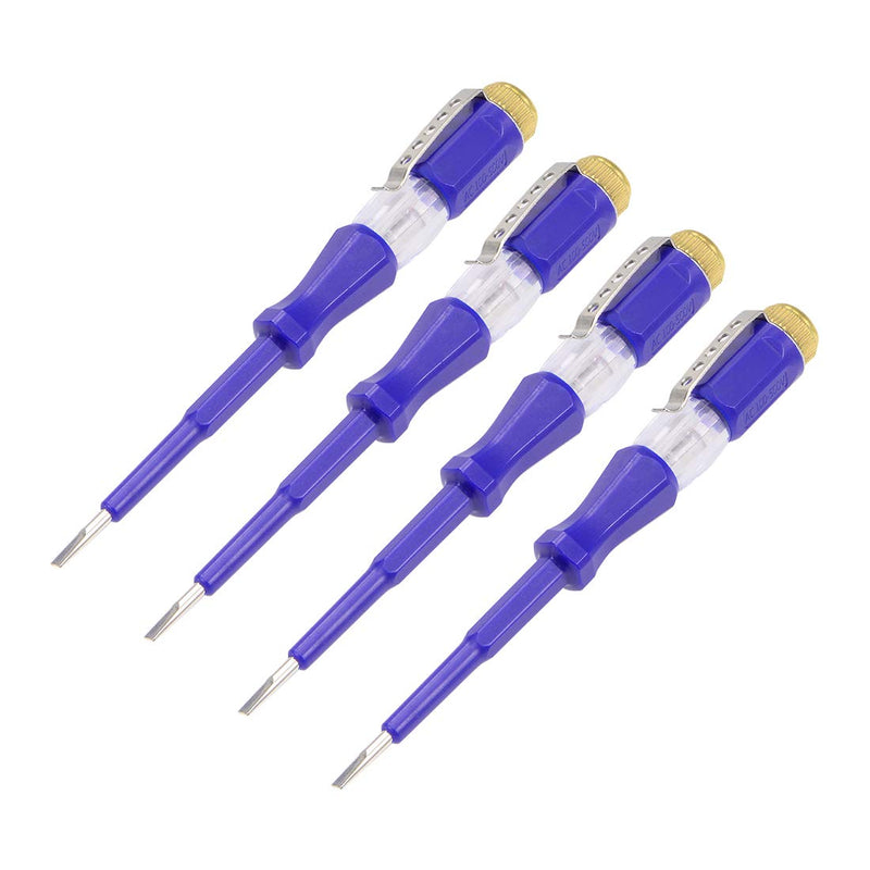 uxcell Voltage Tester AC 100-500V with 3mm Slotted Screwdriver with Clip for Circuit Test, Blue, Pack of 4