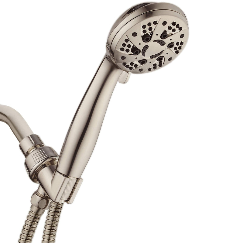 AquaDance High Pressure 6-Setting Full Brushed Nickel Handheld Shower Head with Stainless Steel Hose. Officially Independently Tested to Meet Strict US Quality & Performance Standards!