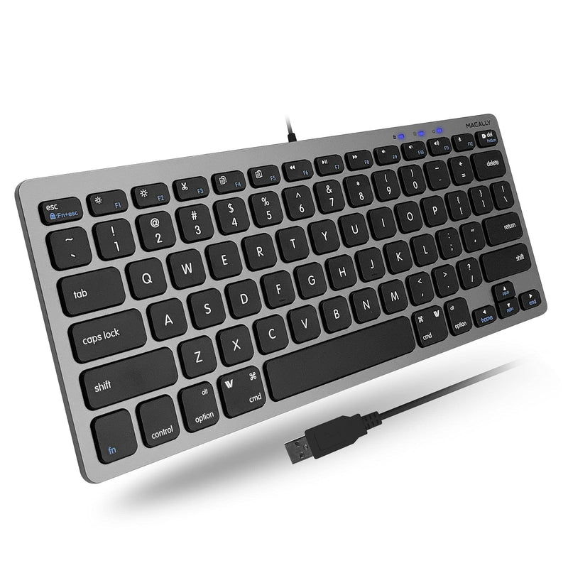 Macally Small USB Wired Keyboard for Mac and Windows - 78 Scissor Keys, 13 Shortcut Compatible Apple Keyboard - Mini Compact USB Computer Keyboard That Saves Space and Looks Great - Space Grey Space Gray