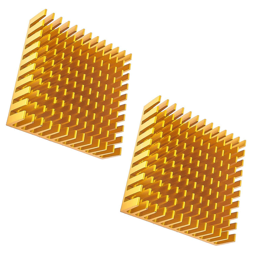 RuiLing 2-Pack 40x40x11mm Aluminum Cooling Heatsink Square Golden CPU Heat Sink Cooler Fin with 3M Silicone Based Thermal Pad Adhesive Stickers