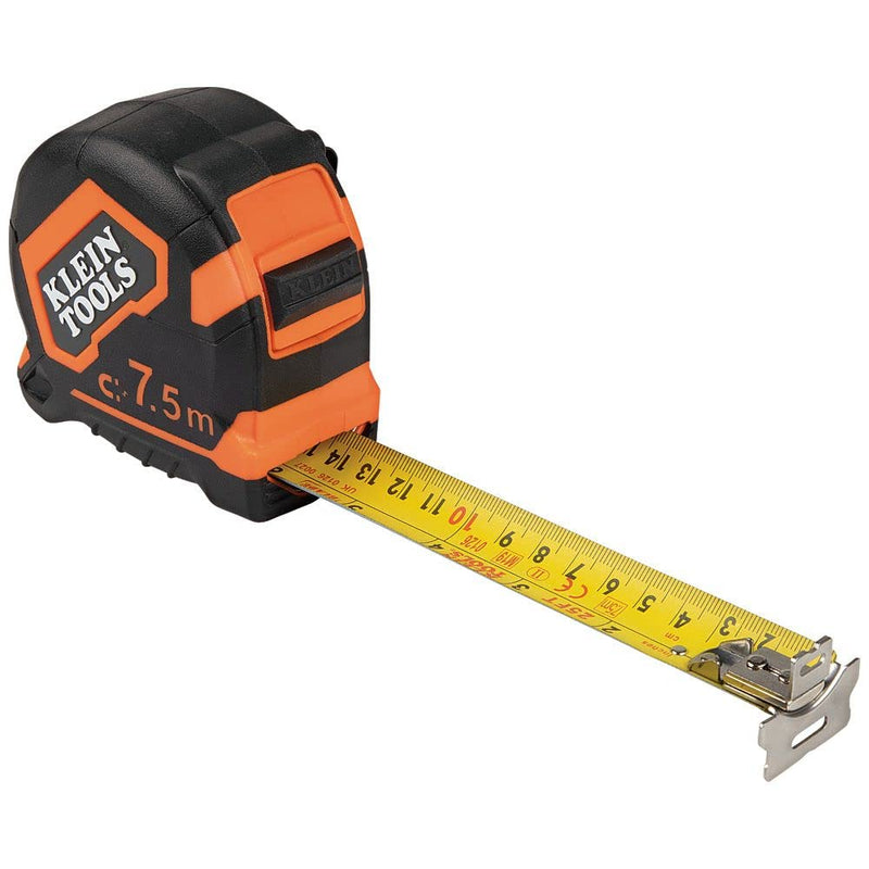 Klein Tools 9375 Measuring Tape, 7.5 m Double-Hook Double-Sided Tape Measure, Magnetic with Retraction Speed Break and Metal Belt Clip
