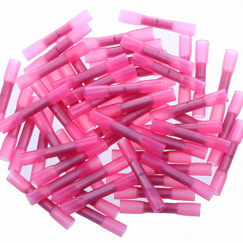 AIRIC Heat Shrink Butt Connectors 200pcs 22-16AWG Waterproof Butt Connector Heat Shrink Marine Automotive Electrical Straight Wire Crimp Connectors Red 22-16 AWG 200