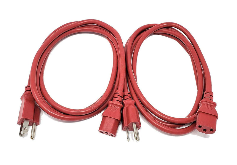 MICRO CONNECTORS, Inc. 6 Feet Ul Approved 18 AWG 10 Amp Power Cord (NEMA 5-15P/ C13) - Red 2 Pack (M05-113ULR-2P) 6 ft NEMA 5-15P/ C13 (2 Pack)