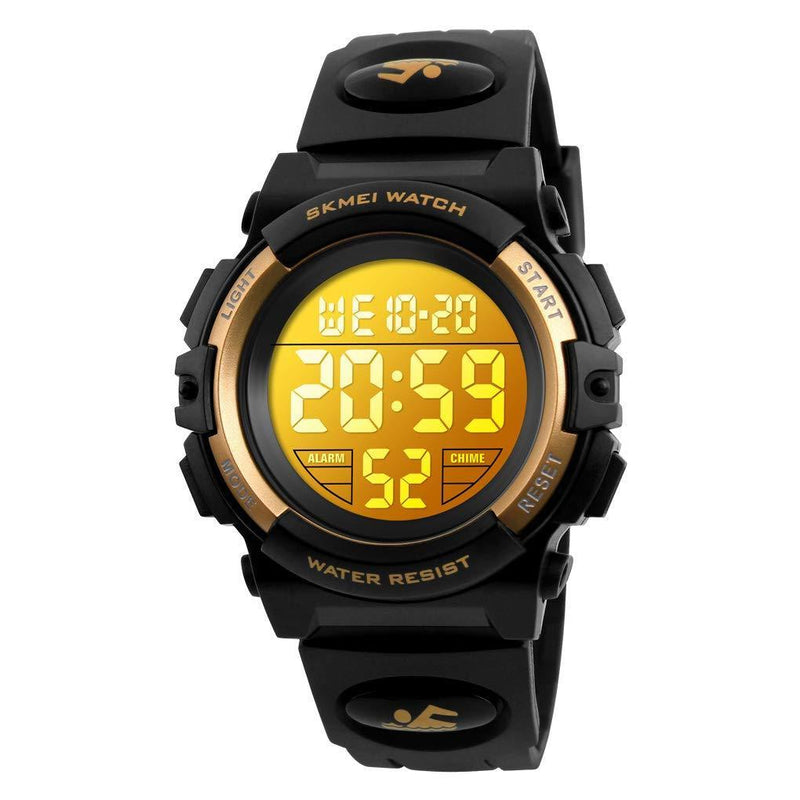 Kids Digital Watch Outdoor Sports 50M Waterproof Electronic Watches Alarm Clock 12/24 H Stopwatch Calendar Boy Girl Wristwatch Black Gold