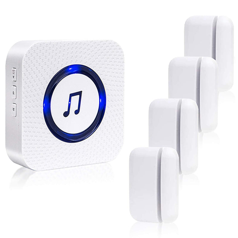 Door Chime Wireless Door Sensor Sanjie Enter Alert Chimes for Business/Home with 5 adjustable volume 55 Ringtones 1000 Range,1 Plug-in Receiver 4 Magnetic sensors (White) 1 Receiver + 4 Sensors