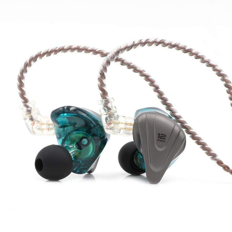Linsoul KZ ZSX 5BA+1DD 6 Driver Hybrid in-Ear HiFi Earphones with Zinc Alloy Faceplate, 0.75mm 2 Pin Detachable Cable for Audiophile Musician (Without mic, Cyan) without mic