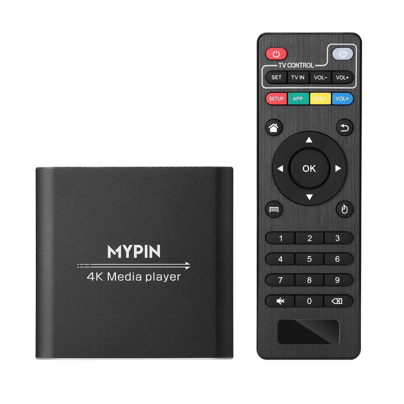4K Media Player with Remote Control, Digital MP4 Player for 8TB HDD/ USB Drive / TF Card/ H.265 MP4 PPT MKV AVI Support HDMI/AV/Optical Out and USB Mouse/Keyboard-HDMI up to 7.1 Surround Sound (Black) Black