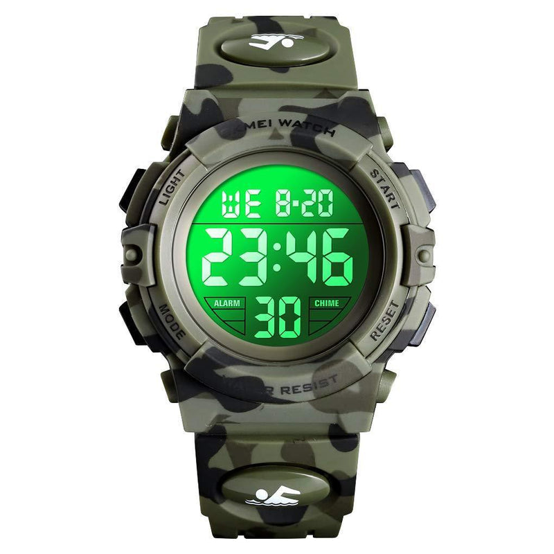 Boys Watch Digital Sports Waterproof Electronic Childrens Kids Watches Alarm Clock 12/24 H Stopwatch Calendar Boy Girl Wristwatch Camo Green