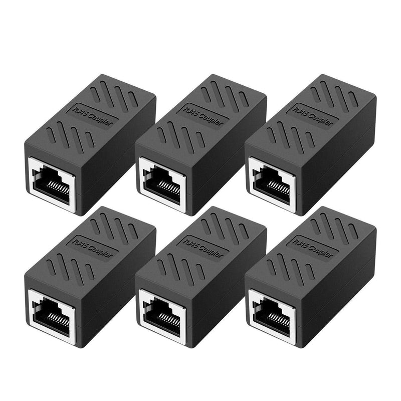 RJ45 Coupler，Ethernet Coupler, in Line Coupler for Cat7/Cat6/Cat5e/Cat5 Ethernet Cable Extender Adapter Female to Female (6 Pack Black) RJ45 Coupler 6pack Black
