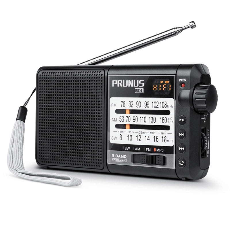 PRUNUS J-01 Portable Radio AM FM Shortwave Radios with Best Reception,Transistor Radios Rechargeable Battery Operated Electric Radio Support TF Card MP3 Play & Large Buttons and Large Dials