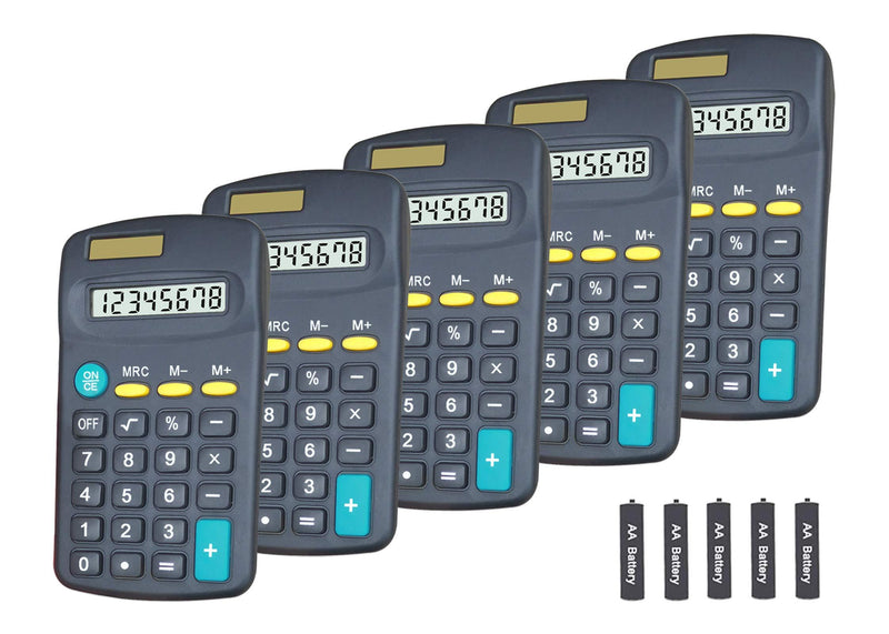 Basic Calculator Dual Power 8 Digit Desktop Calculator (Black,Set of 5) Black,Set of 5