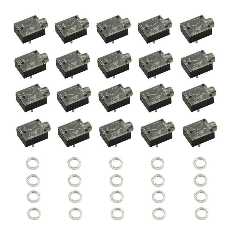 Hxchen 20Pcs 3.5mm (1/8inch) Plastic PCB Mount 5-Pin Mono and Stereo Socket Audio Connector PCB Panel Mount PJ-324M