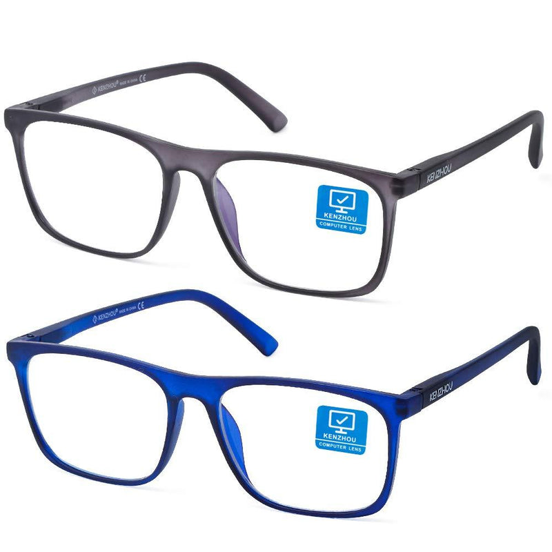 Blue Light Blocking Computer Gaming Glasses 2 Pack Anti Glare Eyestrain Men/Women Dark Blue&black