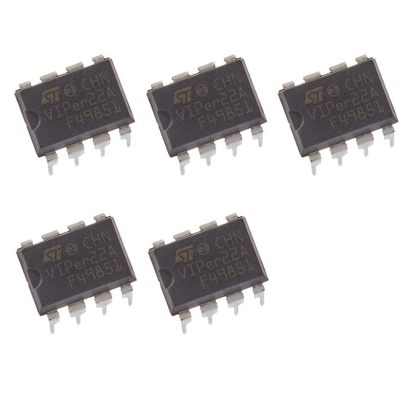 Bridgold 5pcs VIPer22A VIPer22 Viper PWM Current Mode Controller,60 kHz,0 V to 50 V,8-Pin PDIP