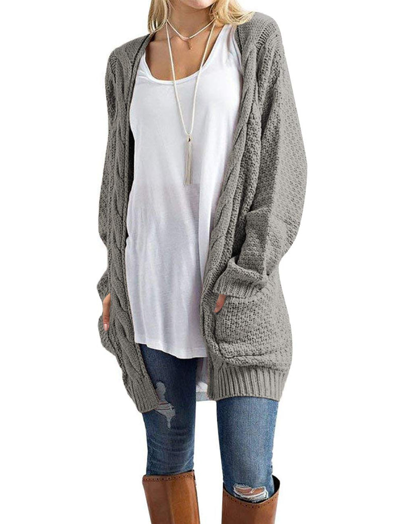 U.Vomade Women's Sweaters Boho Long Sleeve Open Front Chunky Cable Knit Cardigan Small 1-grey
