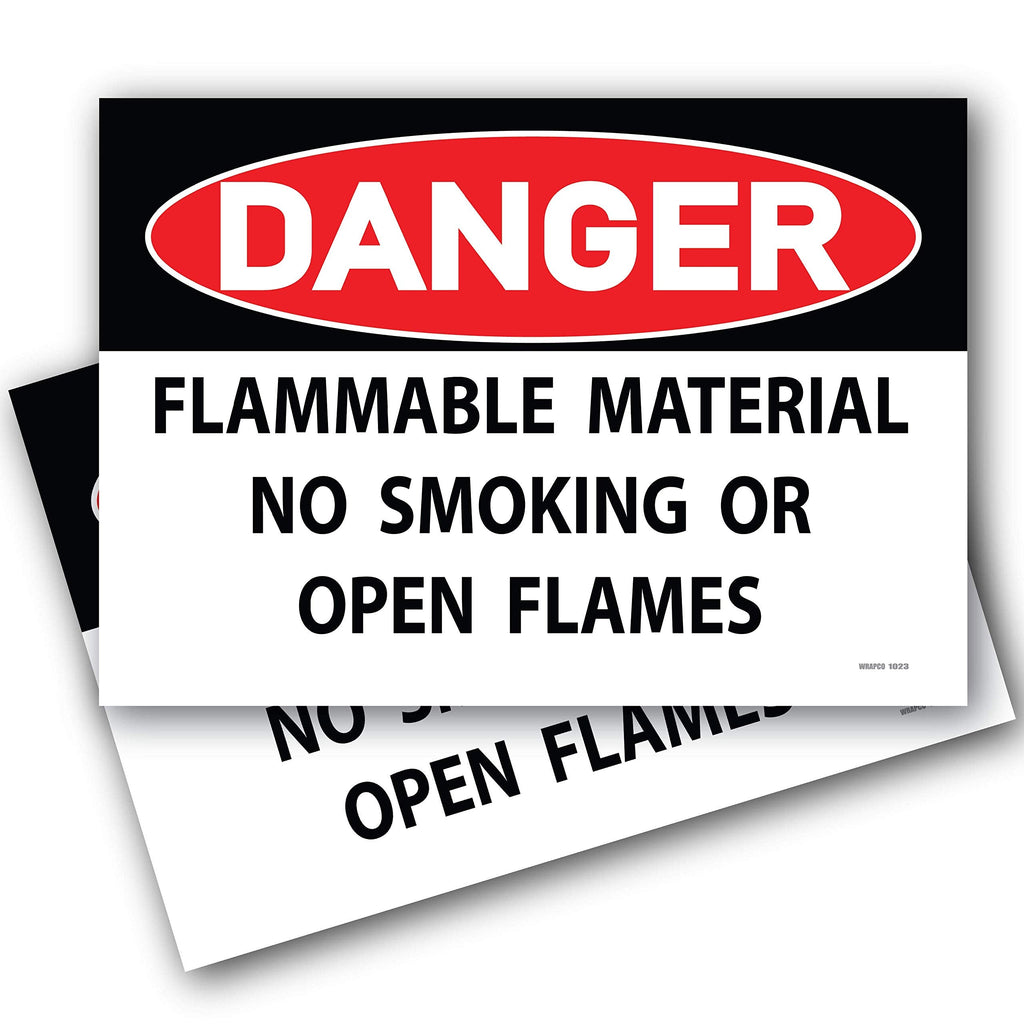 (2 Pack) Danger Flammable Material No Smoking or Open Flames Sign 7"x10" Self Adhesive Vinyl Sticker Decal Indoor/Outdoor Water Proof with Gloss UV Protection