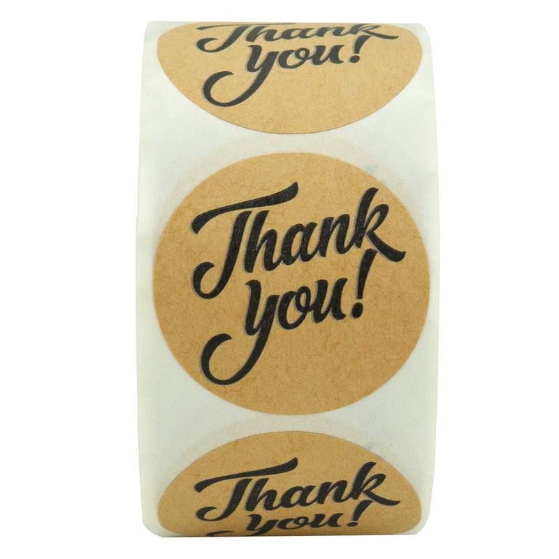1.5" Round Kraft Thank You Stickers / 500 Circle Labels Per Roll