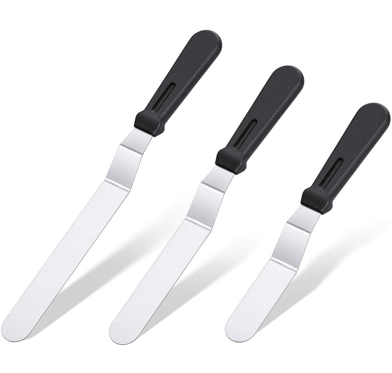 Icing Spatula, U-Taste Offset Spatula Set with 6", 8", 10" Blade, 18/0 Stainless Steel with PP Plastic Handle Angled Cake Decorating Frosting Spatula Set of 3 (Black) Black