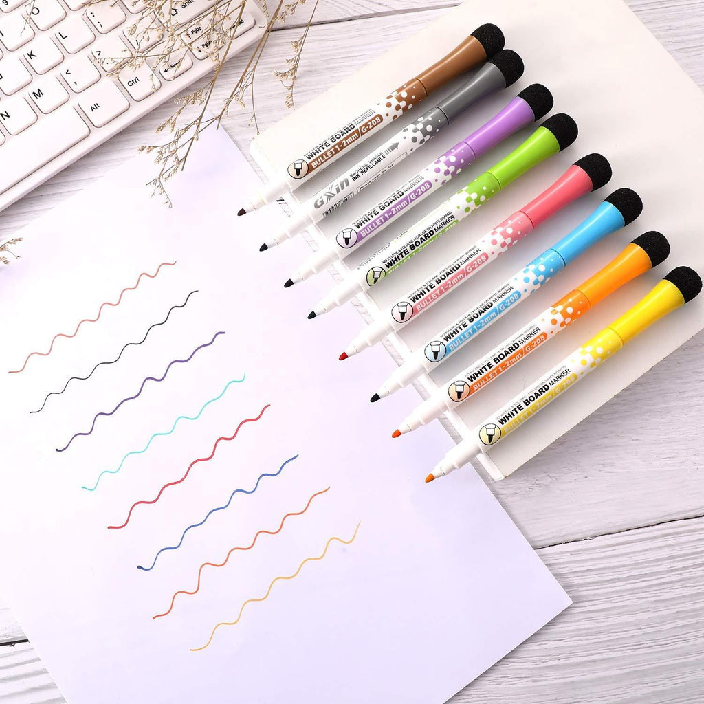 8pcs Magnetic Whiteboard Markers with Built-in Eraser Cap Colored Fine Tip Dry Erase Marker Pens Work on Fridge and Message Board 8pcs Multi