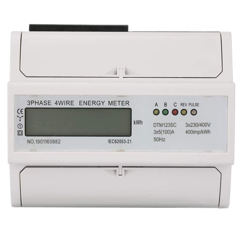 3 Phase 4 Wire Energy Meter 230/400V 5-100A Digital Electric Power Meter Energy Consumption KWh Meter with LCD Rail Type Installation 35mm