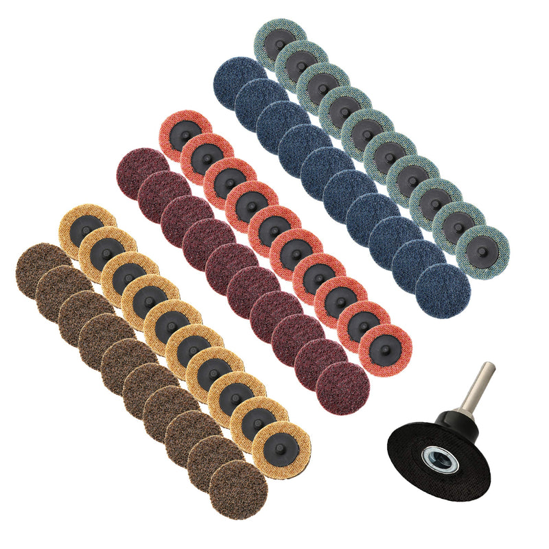 COSPOF 2 Inch Sanding Discs Assortment,Surface Conditioning Discs,Quick Change Design,Coarse/Medium/Fine 60 Pcs and 1/4'' Pad Holder 1Pc.