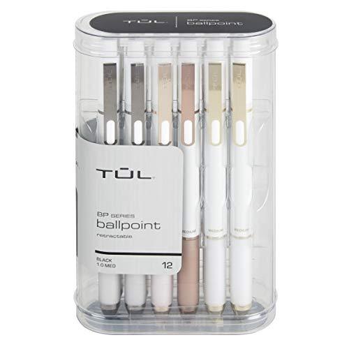 TUL BP3 Retractable Ballpoint Pens, Medium Point, 1.0 mm, Pearl White Barrel, Black Ink, Pack of 12 Pens