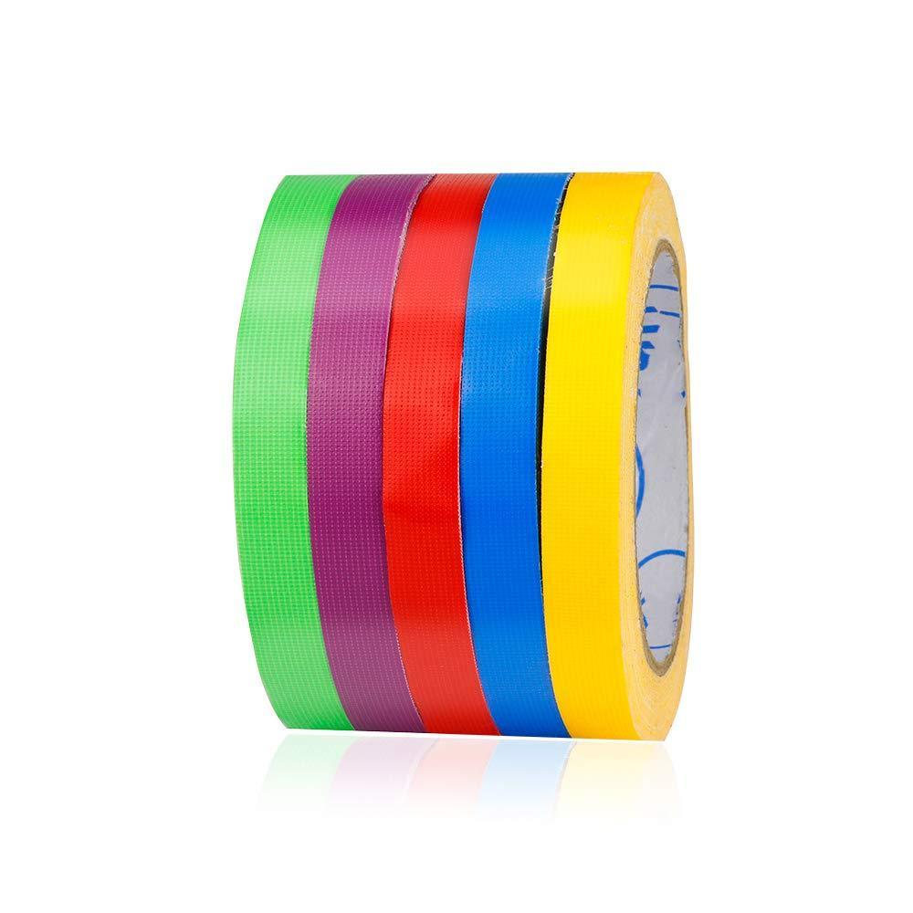 5- Pack TSAUTO Super Bright Colorful Duct Tape Multi Pack for Kids Crafts - Decorative Duct Tape Designs Bulk/Neon Gaffer Color Tape, Fixed Tape, 60ft per roll (0.5 in x 60 ft) 0.5 in x 60 ft