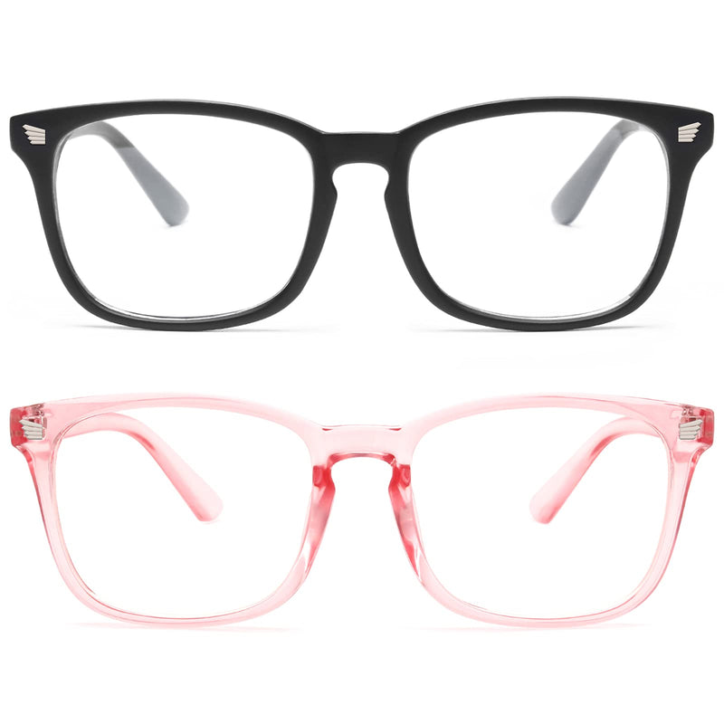livho 2 Pack Blue Light Blocking Glasses, Computer Reading/Gaming/TV/Phones Glasses for Women Men,Anti Eyestrain & UV Glare (Matte Black+Clear Pink) *B7 Matte Black+clear Pink