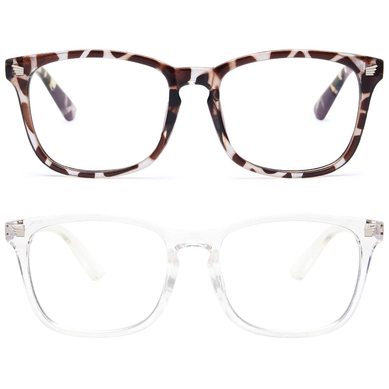 livho 2 Pack Blue Light Blocking Glasses, Computer Reading/Gaming/TV/Phones Glasses for Women Men,Anti Eyestrain & UV Glare (Leopord+Clear) *B5 Leopard+clear