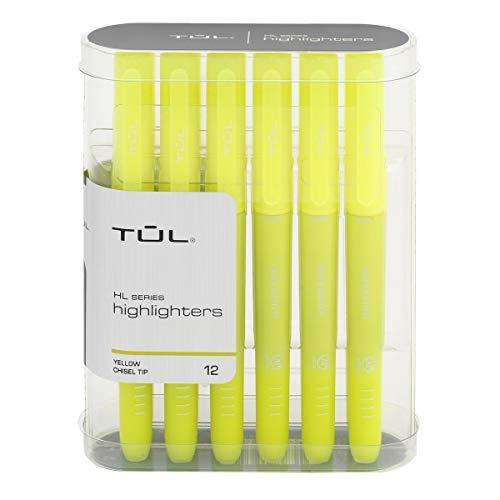 TUL Highlighters, Chisel Point, Fluorescent Yellow Barrel, Fluorescent Yellow Ink, Pack of 12 Highlighters