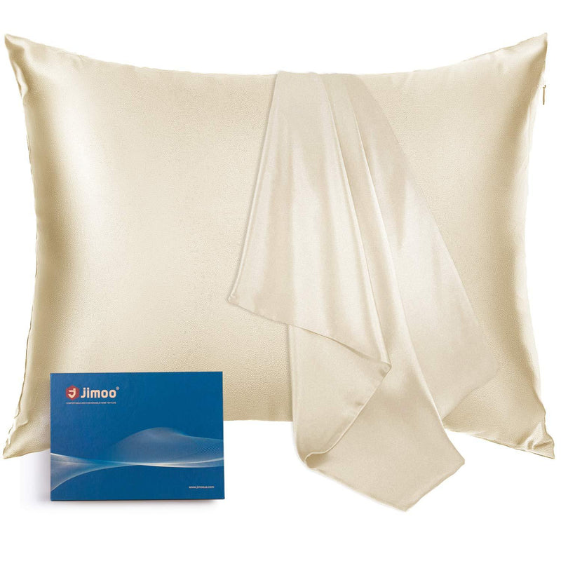 J JIMOO Natural Silk Pillowcase, for Hair and Skin with Hidden Zipper,22 Momme,600 Thread Count 100% Mulberry Silk, Soft Breathable Smooth Both Sided Silk Pillow Cover(Beige, Standard 20''×26'',1pcs) Beige Standard 20''×26''