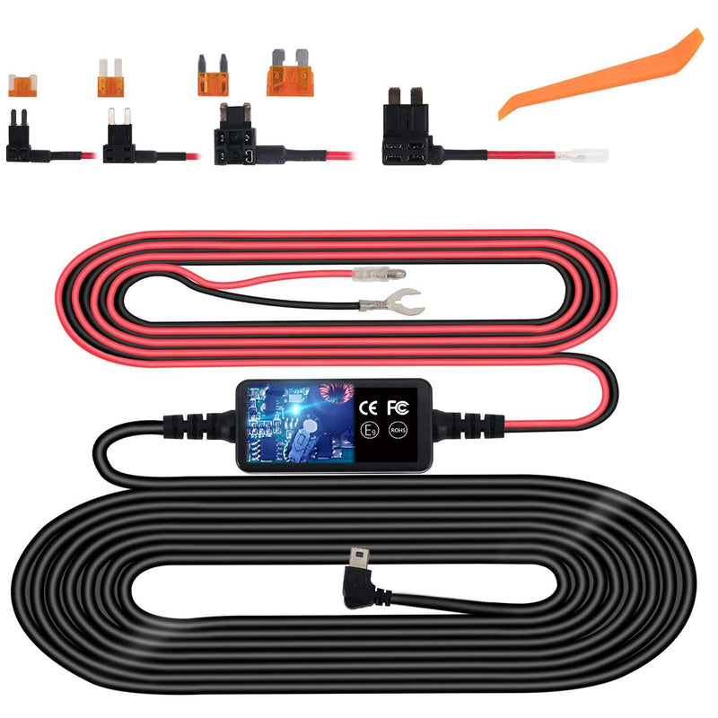 Dash Cam Hardwire Kit, Micro USB Hard Wire Kit for Dashcam, Plozoe 12V-24V to 5V Car Dash Camera Charger Power Cord, Gift 4 Fuse Tap Cable and Installation Tool（11.5ft）
