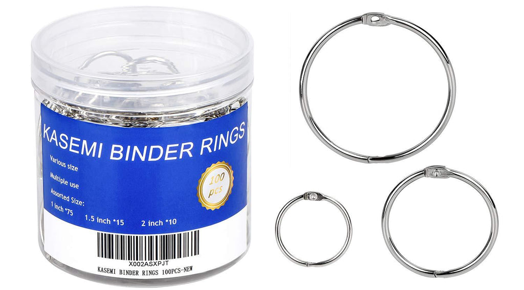 Binder Rings,KASEMI 100pcs Book Rings Assorted Sizes (1,1.5,2 inch) for School,Classroom,Office