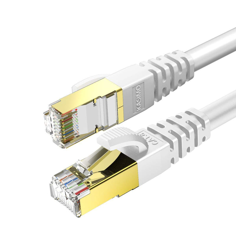 Cat8 Ethernet Cable 10FT 2PACK Cat 8 Shielded Ethernet Cable 40Gbps with Gold Plated Plug SFTP Wires CAT8 RJ45 Connector Gaming LAN Cable for Router, Modem, Gaming, Xbox, POE, PS3, PS4 Cat8-10ft-White 2pack
