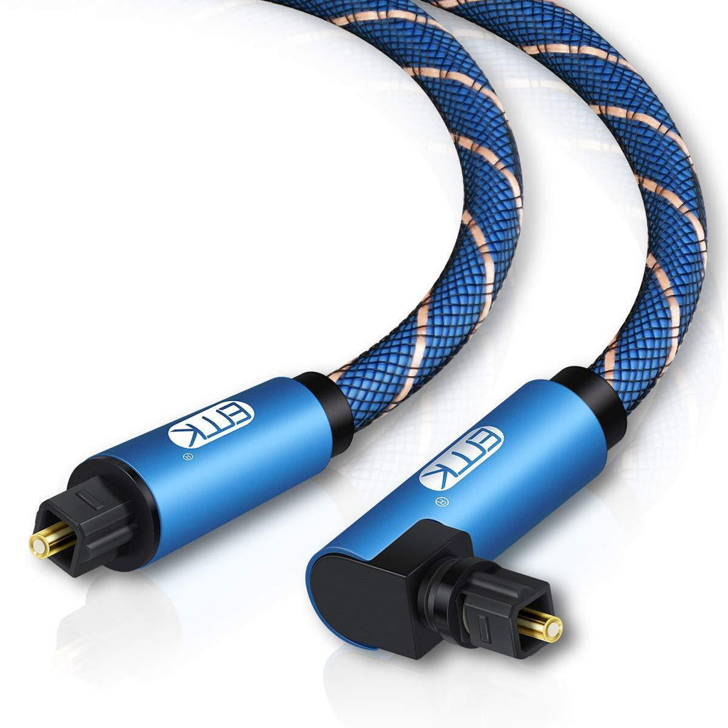 90 Degree Optical Audio Cable(6.6ft/2m) Nylon Braided Digital SPDIF Audio Optical Cable[360 Degree Rotatable,Super Practical] EMK Toslink Cable for Sound Bar, TV, PS4, Xbox - Blue Series ã€6.6ft/2mã€‘