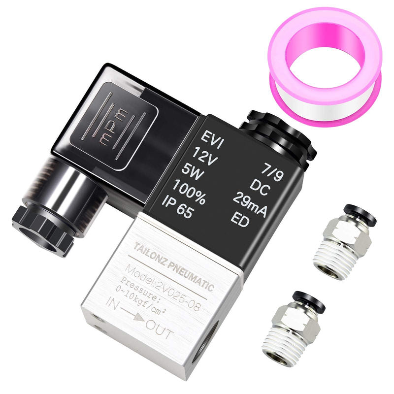 Tailonz Pneumaitc 1/4 inch NPT 12V/24V/110V/220V Way Normally Closed Electric Solenoid Air Valve 2V025-08 1/4"NPT DC12V
