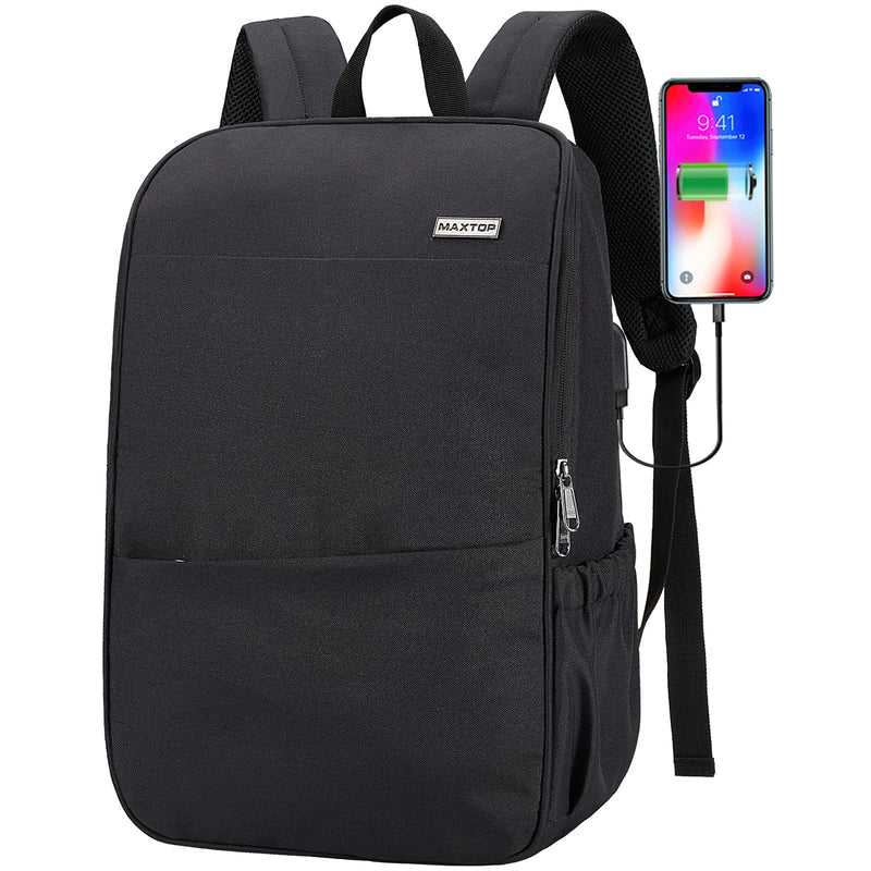 MAXTOP Deep Storage Laptop Backpack with USB Charging Port[Water Resistant] College School Computer Bookbag Fits 16 Inch Laptop,Black 15.6 inch Black