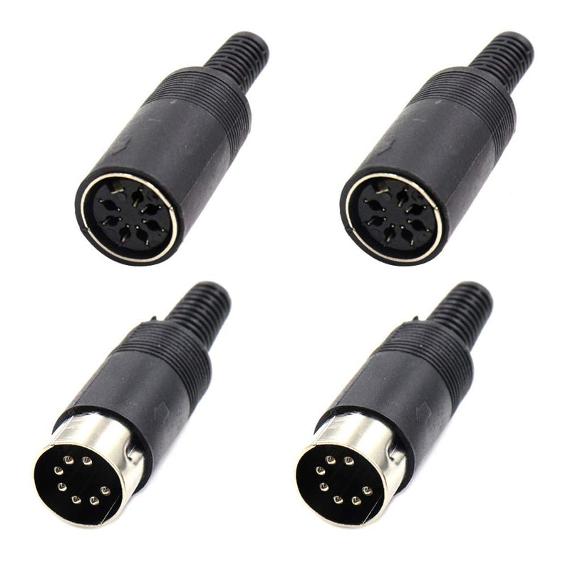Hxchen 2 Sets 7Pin Female + Male DIN Adapter Socket Audio AV Connector Black