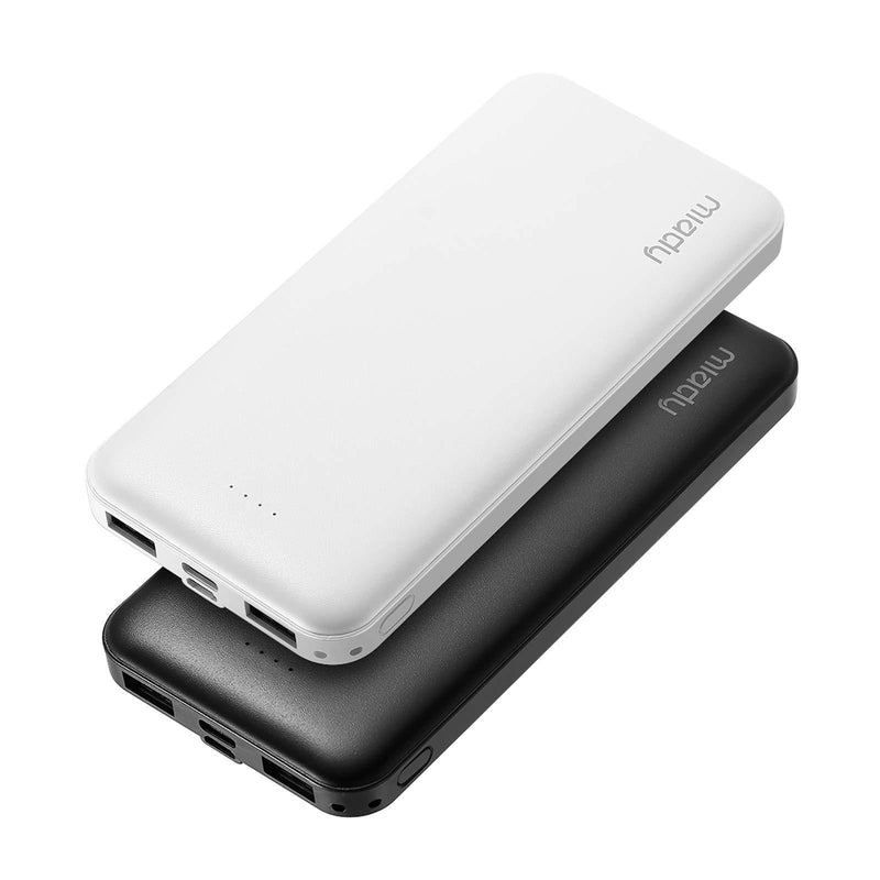 2-Pack Miady 10000mAh Dual USB Portable Charger, Fast Charging Power Bank with USB C Input, Backup Charger for iPhone X, Galaxy S9, Pixel 3 and etc â€¦ Black+White