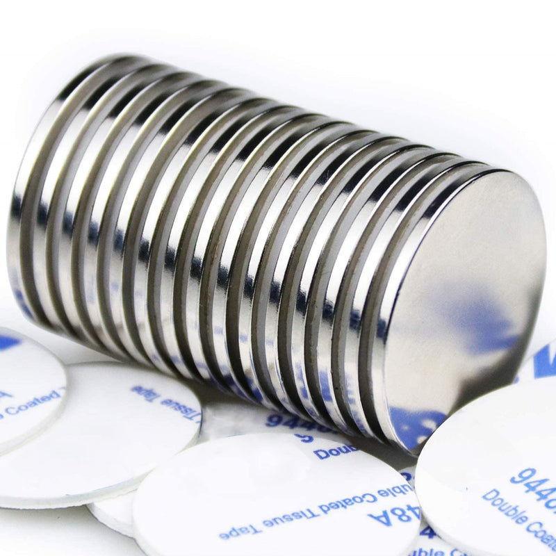 LOVIMAG Super Strong Neodymium Disc Magnets with Double-Sided Adhesive, Powerful Rare Earth Magnets. Fridge, DIY, Building, Scientific, Craft,Office Magnets, 1.26 inch x 0.08 inch, Pack of 15 32x2-Silver-15p