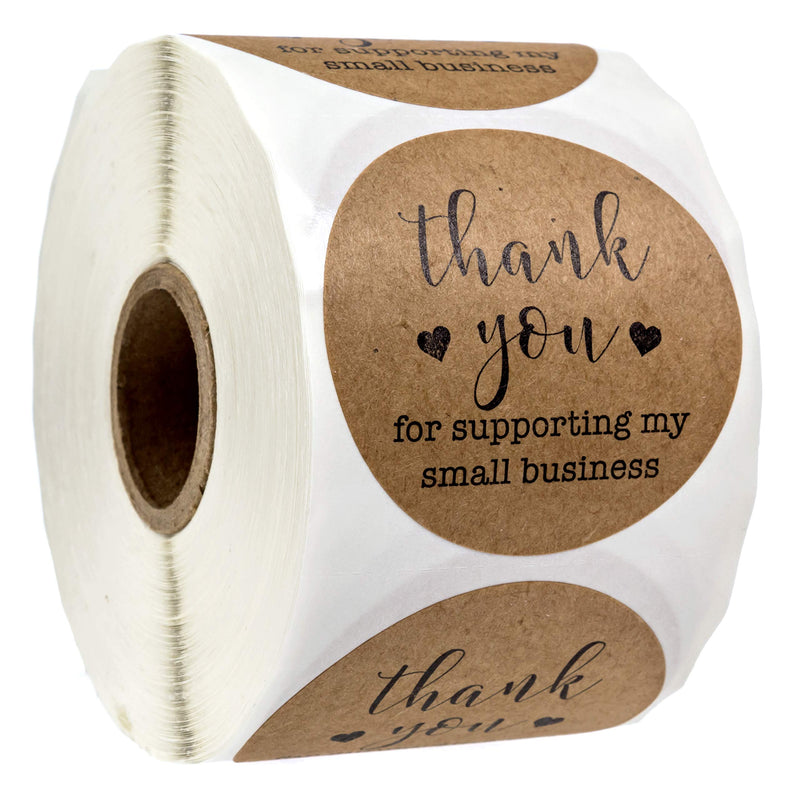 2 Inch Round Kraft Thank You for Supporting My Small Business Stickers / 500 Labels Per Roll