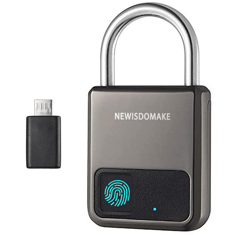 Fingerprint Padlock, Smart Padlock with USB Charging Support, Fingerprint Lock, Biometric Lock Suitable for Luggage, Bookcase, Suitcase, Backpack, Bike, School Locker, Gym Locker Lock(Gray) Gray
