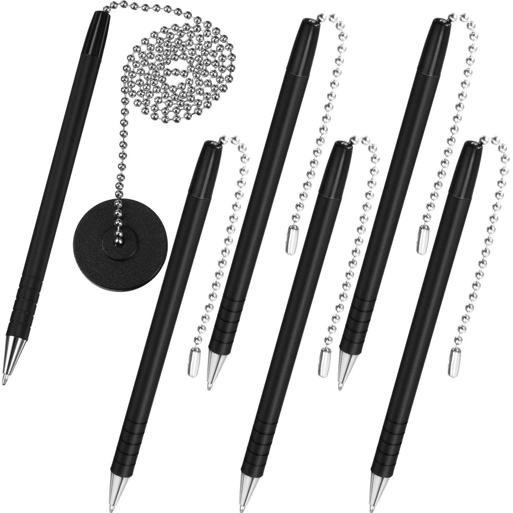 6 Pieces Reception Secure Pen with Counter Security Pen Chain and Pen Holder Adhesive, Black Ink