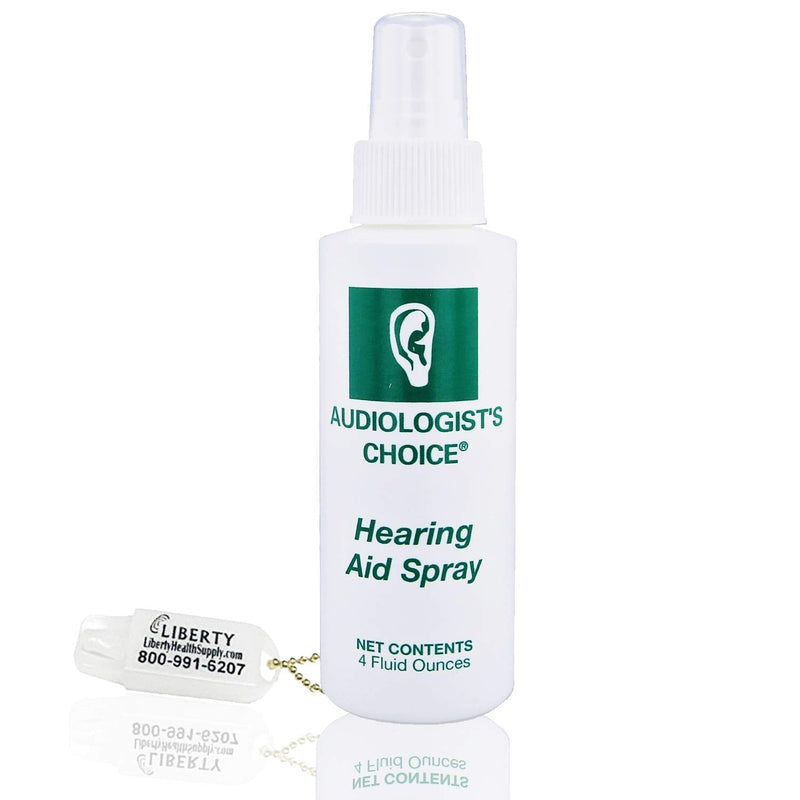 Audiologist's Choice Hearing Aid Cleaner (4 oz Spray) - Cleans Your Hearing Aids - Includes Liberty Hearing Aid Battery Keychain 4 Fl Oz (Pack of 1)