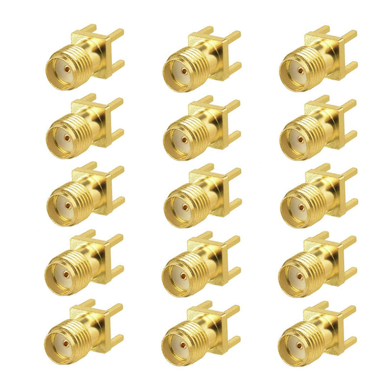 bnafes SMA Female PCB Panel Edge Mount Connector Straight Solder RF Coaxial Adapter Vertical Thru Hole Goldplated 15Pcs