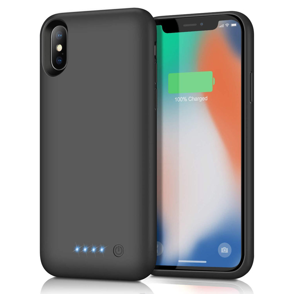 Battery Case for iPhone XS/X/10, Rechargeable 6500mAh Portable Charging Case Extended Battery Pack Cover Power Bank Charger Case for iPhone Xs/X[5.8 inch]-Black Black